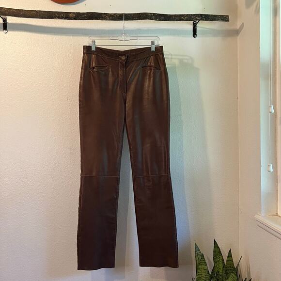 Vintage Brown Soft Leather Handmade Stitched High Rise Indie Boho Pants Size S - Picture 1 of 12